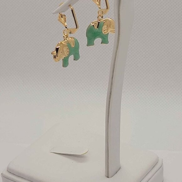 Brand New Brazilian 18k Gold Filled Light Green Elephant Earrings - Picture 3 of 4